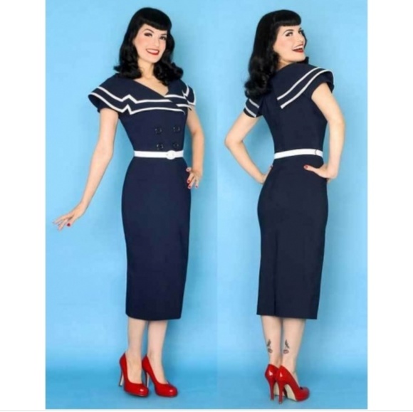bettie page captain navy blue wiggle dress Bettie Page | Dresses | Bettie Page Dress Or Best Offer